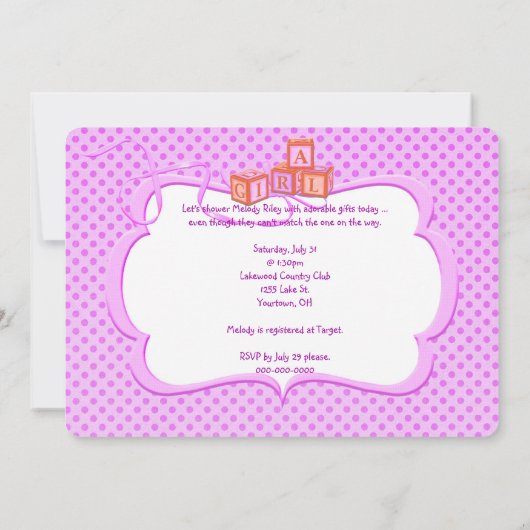 Invitation Baby shower Pointe rose (Dos)