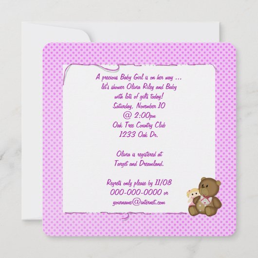 Invitation Baby shower Pointe rose (Dos)