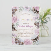 Invitation Baby shower pointillé aux fleurs de papillons élég (Debout devant)