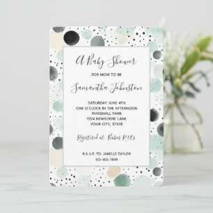 Invitation Baby Shower Points de Crème Noire Menthe Fantaisis
