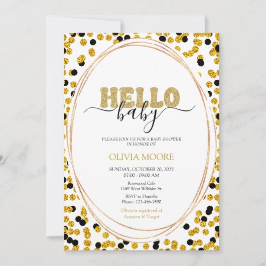 Invitation baby shower points noir et or (Devant)