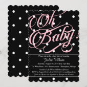 Invitation Baby shower, points noirs, blancs et roses (Devant / Derrière)
