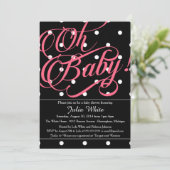 Invitation Baby shower, points noirs, blancs et roses (Debout devant)