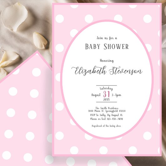 Invitation Baby Shower Points Roses Classique