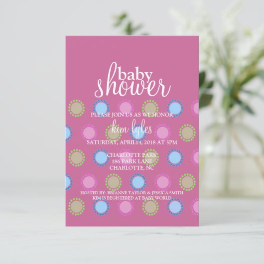 Invitation Baby shower - points - violet (Debout devant)