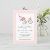 Invitation Baby shower Pois à fleurs de bicyclette rose (Debout devant)
