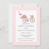 Invitation Baby shower Pois à fleurs de bicyclette rose (Devant)