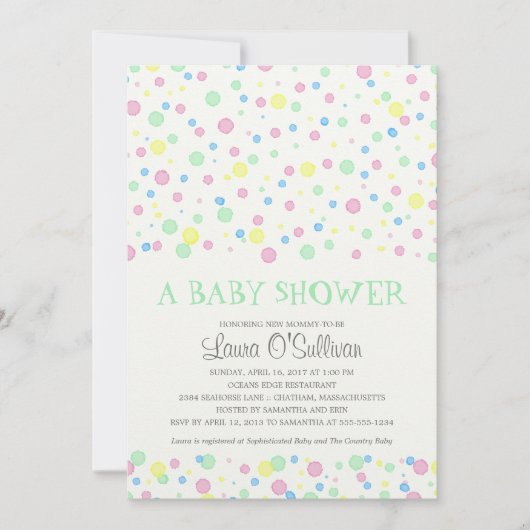 Invitation Baby shower Pois aquarelle (Devant)