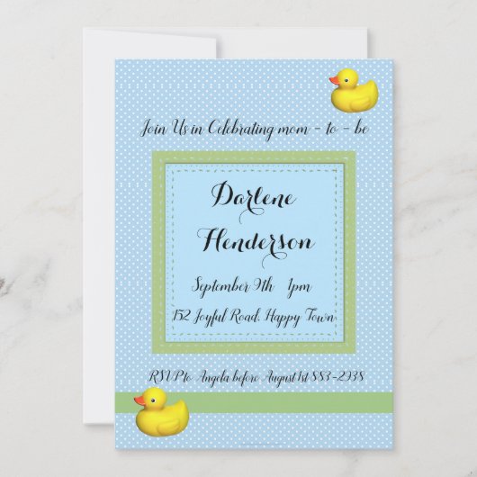 Invitation Baby shower Pois bleu (Devant)