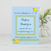 Invitation Baby shower Pois bleu (Debout devant)