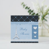 Invitation Baby shower Pois bleu Tour Eiffel (Debout devant)