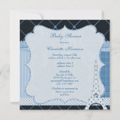 Invitation Baby shower Pois bleu Tour Eiffel (Dos)