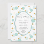 Invitation Baby shower Pois Blue & Gold (Devant)