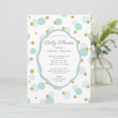 Invitation Baby shower Pois Blue & Gold (Debout devant)