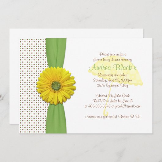 Invitation Baby shower Pois Brown et vert (Devant / Derrière)