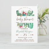 Invitation Baby shower Pois Cactus aquarelle (Debout devant)
