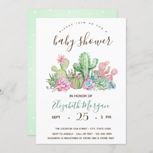 Invitation Baby shower Pois Cactus aquarelle