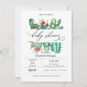 Invitation Baby shower Pois Cactus aquarelle
