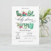 Invitation Baby shower Pois Cactus aquarelle (Debout devant)