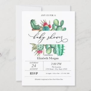 Invitation Baby shower Pois Cactus aquarelle