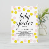 Invitation Baby shower Pois Confetti rose et jaune (Debout devant)