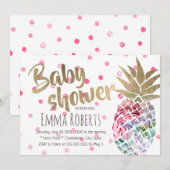 Invitation Baby shower Pois d'ananas à flore tropicale (Devant / Derrière)