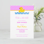 Invitation Baby shower Pois de canard rose et jaune (Debout devant)