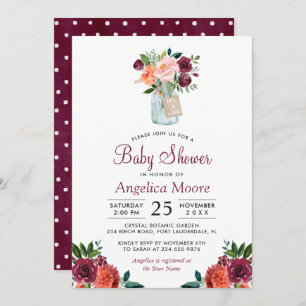 Invitation Baby shower Pois de la Bourgogne Mason Jar