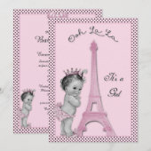 Invitation Baby shower Pois de la Tour Eiffel (Devant / Derrière)