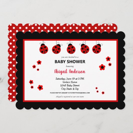 Invitation Baby shower Pois de Ladybug (Devant / Derrière)