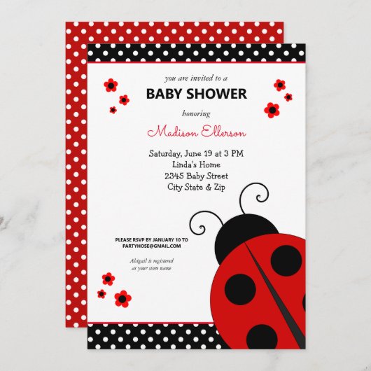 Invitation Baby shower Pois de Ladybug (Devant / Derrière)