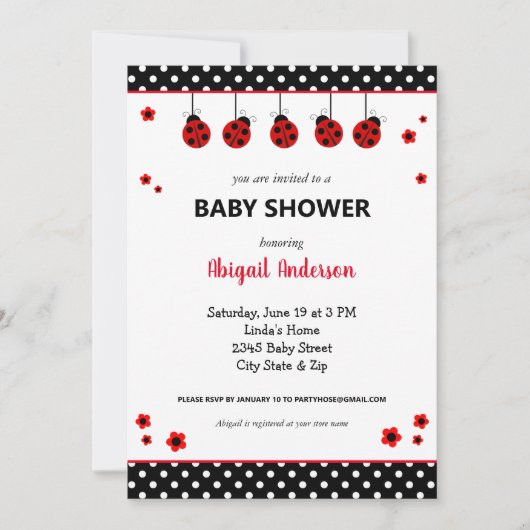 Invitation Baby shower Pois de Ladybug (Devant)