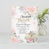 Invitation Baby shower Pois de Roses roses citrouilles (Debout devant)