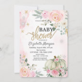 Invitation Baby shower Pois de Roses roses citrouilles (Devant)