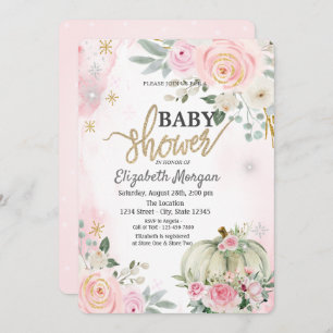 Invitation Baby shower Pois de Roses roses citrouilles