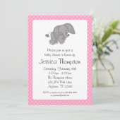 Invitation Baby shower Pois d'éléphants roses (Debout devant)