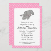Invitation Baby shower Pois d'éléphants roses (Devant / Derrière)