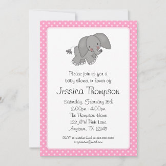 Invitation Baby shower Pois d'éléphants roses