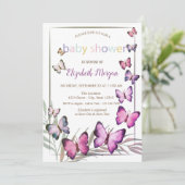 Invitation Baby shower Pois des papillons d'aquarelle (Debout devant)