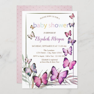 Invitation Baby shower Pois des papillons d'aquarelle