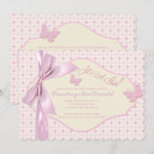 Invitation Baby shower Pois IMPRIMÉ BOW/Ribbon Pink (Devant / Derrière)
