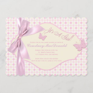 Invitation Baby shower Pois IMPRIMÉ BOW/Ribbon Pink