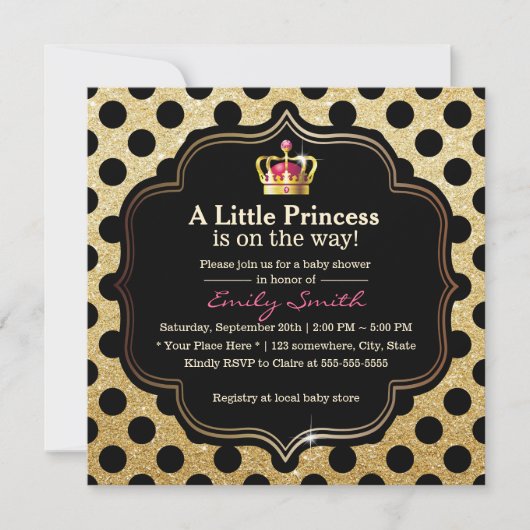 Invitation Baby shower Pois moderne petite princesse fille (Devant)