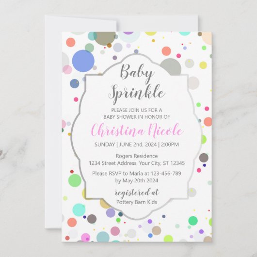 Invitation Baby shower Pois Multicolor Sprinkle (Devant)