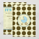 Invitation Baby shower Polka bleu et Brown (Devant / Derrière)