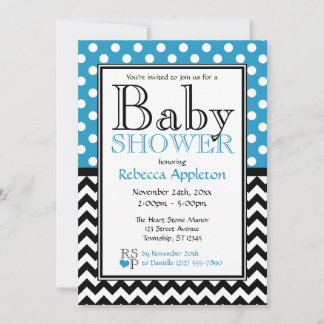 Invitation Baby shower Polka Dot Blue & Chevron