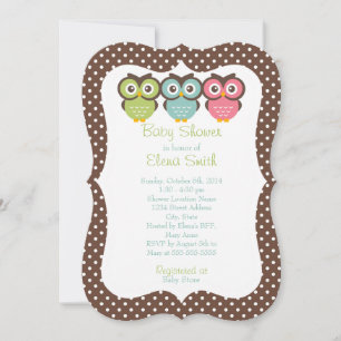 Invitation Baby shower Polka Dot des Chouettes colorées