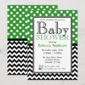 Invitation Baby shower Polka Dot Green et Chevron (Devant / Derrière)
