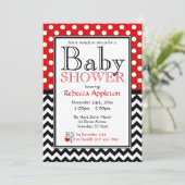 Invitation Baby shower Polka Dot Red & Chevron (Debout devant)