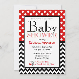 Invitation Baby shower Polka Dot Red & Chevron